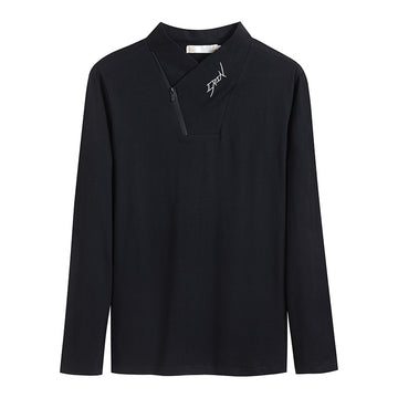 Brand  New Style Cotton Men's T-shirt Long Sleeve T Shirt Men Solid Color Zipper Print Collar Oversized T Shirt